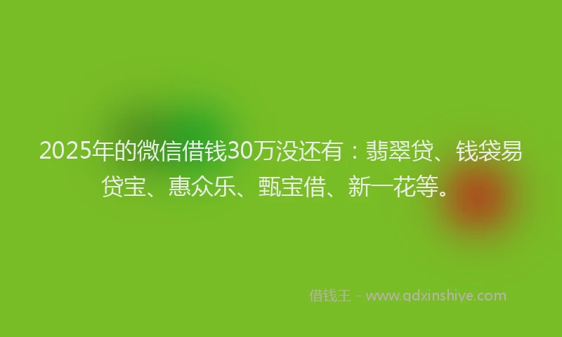 2025年的微信借钱30万没还有：翡翠贷、钱袋易贷宝、惠众乐、甄宝借、新一花等。