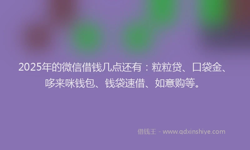 2025年的微信借钱几点还有：粒粒贷、口袋金、哆来咪钱包、钱袋速借、如意购等。