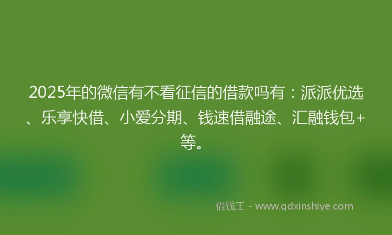 2025年的微信有不看征信的借款吗有：派派优选、乐享快借、小爱分期、钱速借融途、汇融钱包+等。