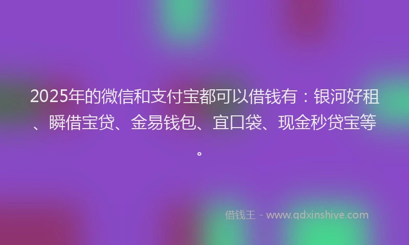 2025年的微信和支付宝都可以借钱有：银河好租、瞬借宝贷、金易钱包、宜口袋、现金秒贷宝等。