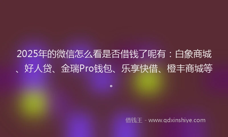 2025年的微信怎么看是否借钱了呢有：白象商城、好人贷、金瑞Pro钱包、乐享快借、橙丰商城等。