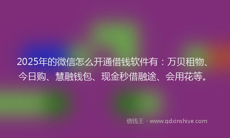 2025年的微信怎么开通借钱软件有：万贝租物、今日购、慧融钱包、现金秒借融途、会用花等。