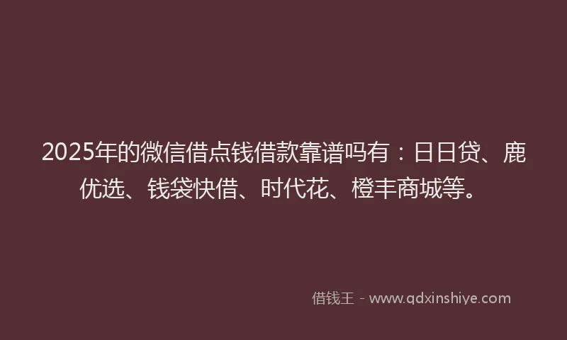 2025年的微信借点钱借款靠谱吗有：日日贷、鹿优选、钱袋快借、时代花、橙丰商城等。