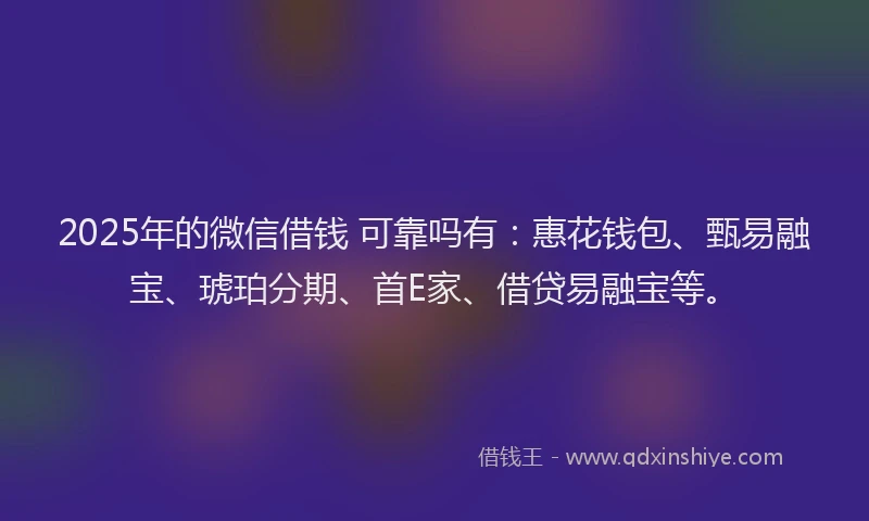 2025年的微信借钱 可靠吗有：惠花钱包、甄易融宝、琥珀分期、首E家、借贷易融宝等。