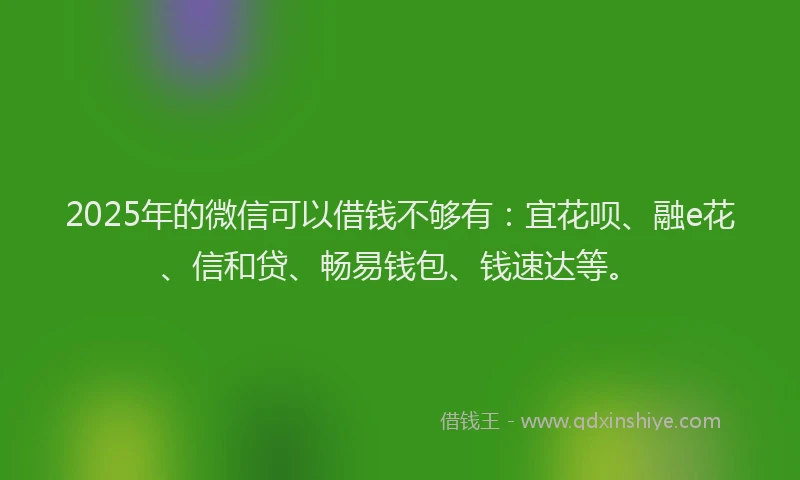 2025年的微信可以借钱不够有：宜花呗、融e花、信和贷、畅易钱包、钱速达等。