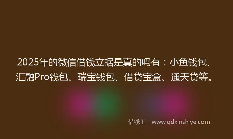 2025年的微信借钱立据是真的吗有：小鱼钱包、汇融Pro钱包、瑞宝钱包、借贷宝盒、通天贷等。