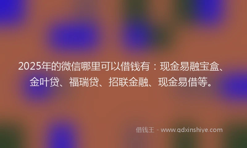 2025年的微信哪里可以借钱有：现金易融宝盒、金叶贷、福瑞贷、招联金融、现金易借等。