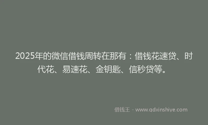 2025年的微信借钱周转在那有：借钱花速贷、时代花、易速花、金钥匙、信秒贷等。