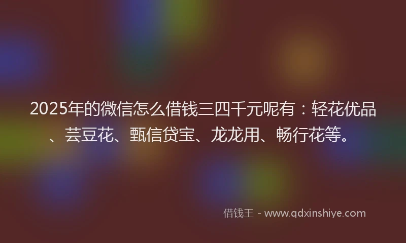 2025年的微信怎么借钱三四千元呢有：轻花优品、芸豆花、甄信贷宝、龙龙用、畅行花等。