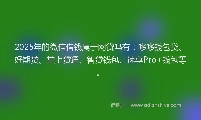 2025年的微信借钱属于网贷吗有：哆哆钱包贷、好期贷、掌上贷通、智贷钱包、速享Pro+钱包等。