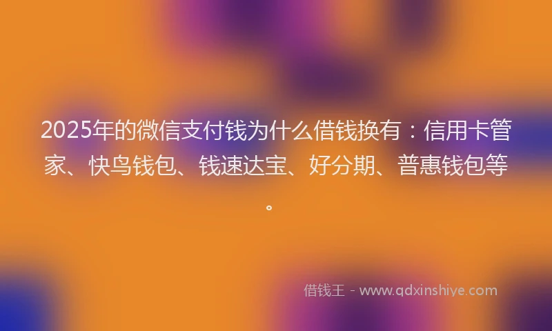2025年的微信支付钱为什么借钱换有：信用卡管家、快鸟钱包、钱速达宝、好分期、普惠钱包等。