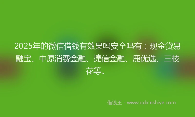 2025年的微信借钱有效果吗安全吗有：现金贷易融宝、中原消费金融、捷信金融、鹿优选、三枝花等。
