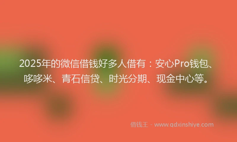 2025年的微信借钱好多人借有：安心Pro钱包、哆哆米、青石信贷、时光分期、现金中心等。