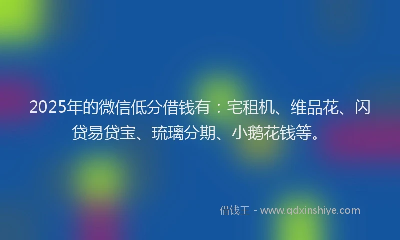 2025年的微信低分借钱有：宅租机、维品花、闪贷易贷宝、琉璃分期、小鹅花钱等。