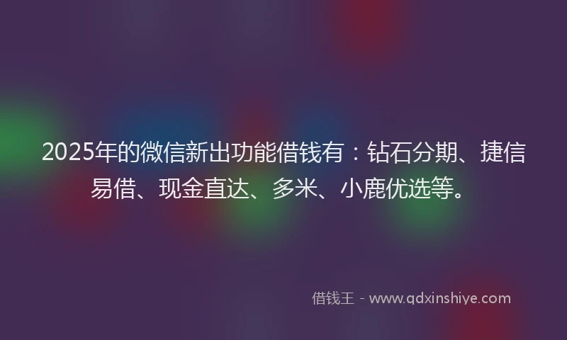 2025年的微信新出功能借钱有：钻石分期、捷信易借、现金直达、多米、小鹿优选等。