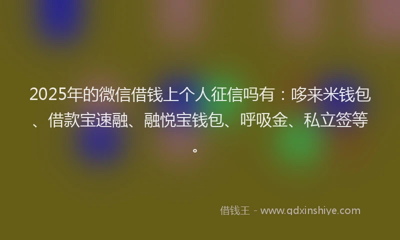 2025年的微信借钱上个人征信吗有：哆来米钱包、借款宝速融、融悦宝钱包、呼吸金、私立签等。