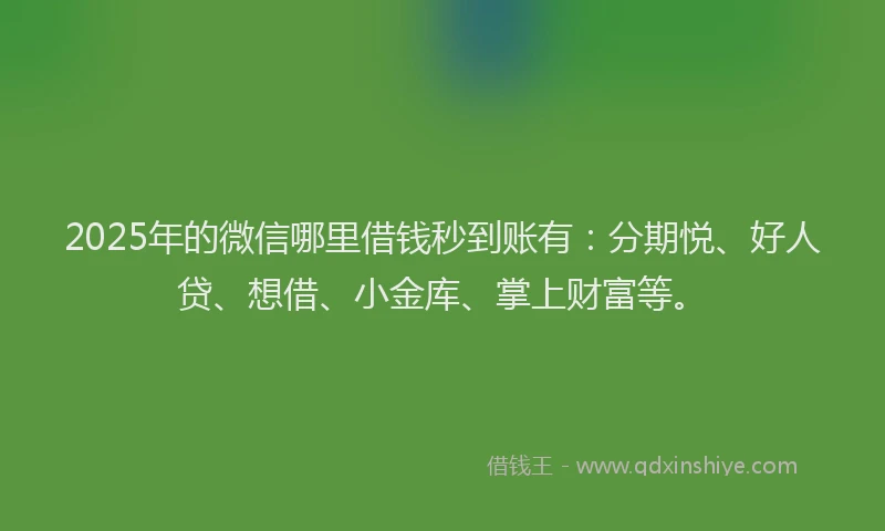 2025年的微信哪里借钱秒到账有：分期悦、好人贷、想借、小金库、掌上财富等。