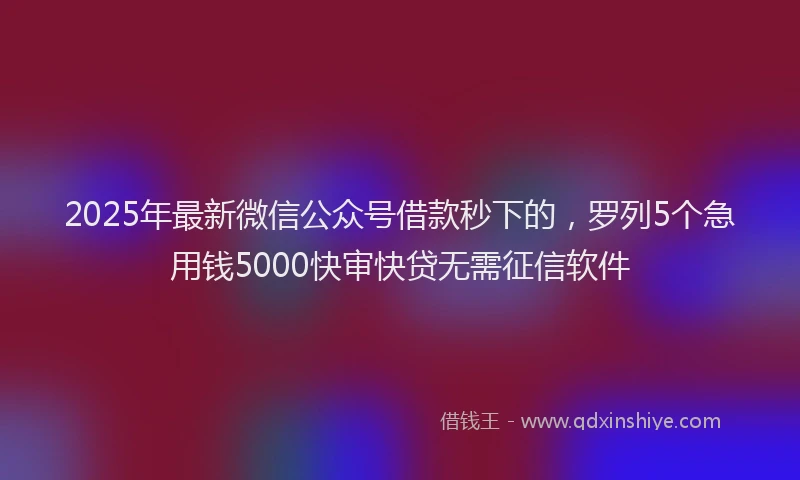 2025年最新微信公众号借款秒下的，罗列5个急用钱5000快审快贷无需征信软件