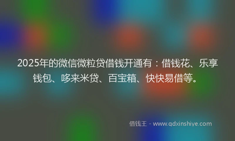 2025年的微信微粒贷借钱开通有：借钱花、乐享钱包、哆来米贷、百宝箱、快快易借等。