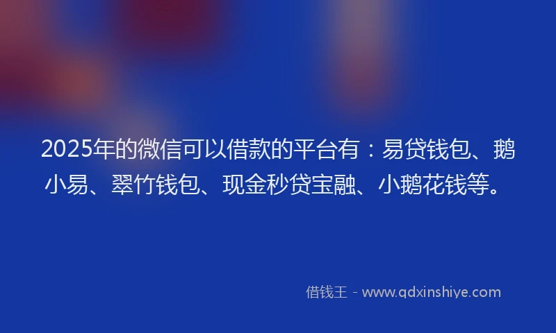2025年的微信可以借款的平台有：易贷钱包、鹅小易、翠竹钱包、现金秒贷宝融、小鹅花钱等。