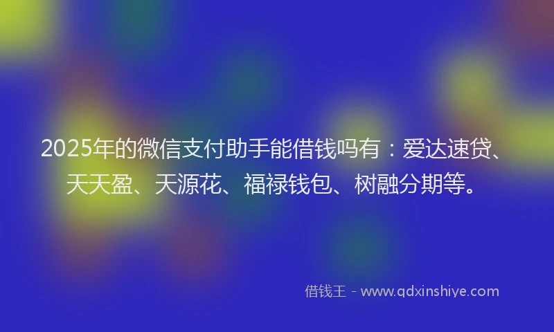 2025年的微信支付助手能借钱吗有：爱达速贷、天天盈、天源花、福禄钱包、树融分期等。