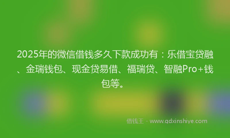 2025年的微信借钱多久下款成功有：乐借宝贷融、金瑞钱包、现金贷易借、福瑞贷、智融Pro+钱包等。