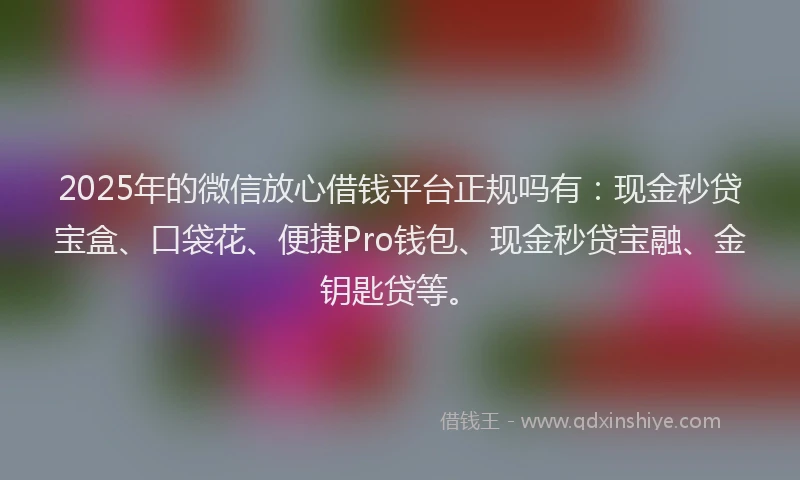 2025年的微信放心借钱平台正规吗有：现金秒贷宝盒、口袋花、便捷Pro钱包、现金秒贷宝融、金钥匙贷等。