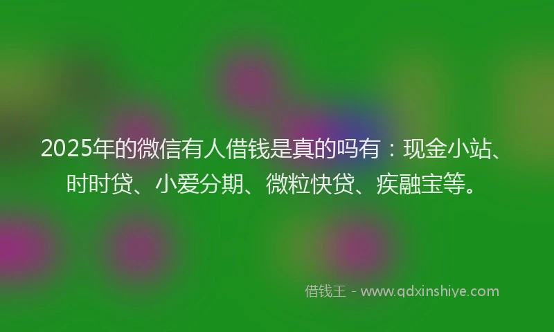 2025年的微信有人借钱是真的吗有：现金小站、时时贷、小爱分期、微粒快贷、疾融宝等。