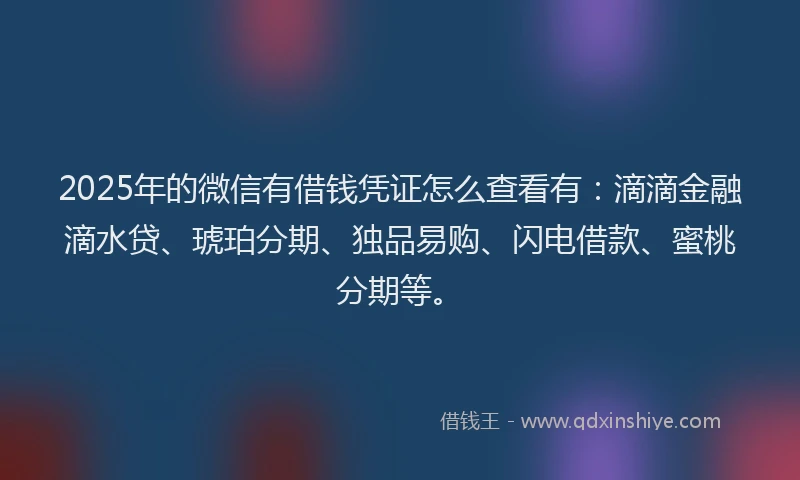 2025年的微信有借钱凭证怎么查看有：滴滴金融滴水贷、琥珀分期、独品易购、闪电借款、蜜桃分期等。