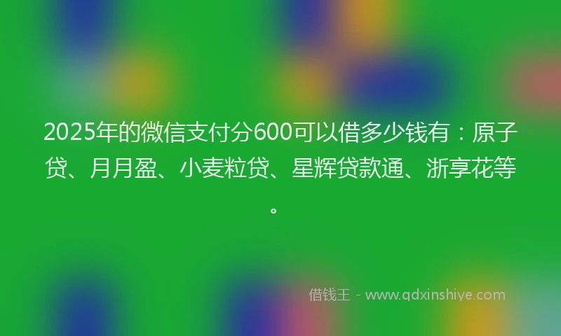 2025年的微信支付分600可以借多少钱有：原子贷、月月盈、小麦粒贷、星辉贷款通、浙享花等。