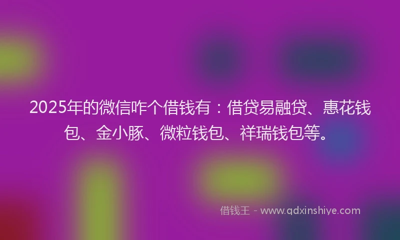 2025年的微信咋个借钱有：借贷易融贷、惠花钱包、金小豚、微粒钱包、祥瑞钱包等。