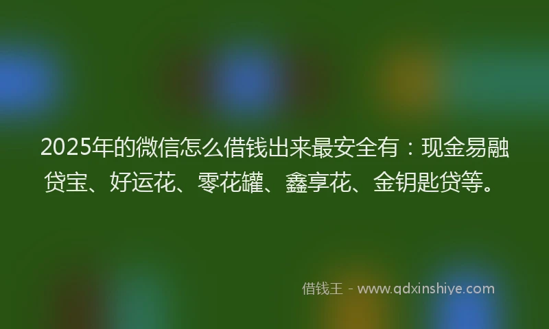 2025年的微信怎么借钱出来最安全有：现金易融贷宝、好运花、零花罐、鑫享花、金钥匙贷等。