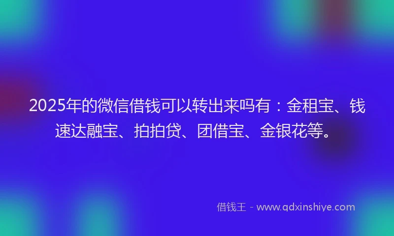2025年的微信借钱可以转出来吗有：金租宝、钱速达融宝、拍拍贷、团借宝、金银花等。