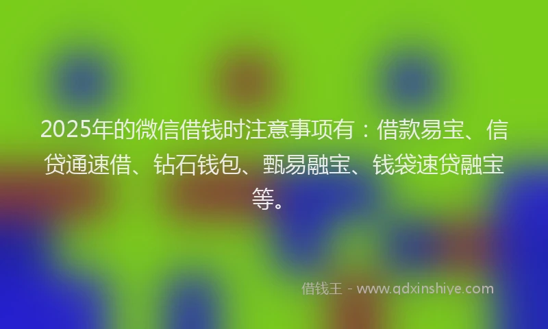 2025年的微信借钱时注意事项有：借款易宝、信贷通速借、钻石钱包、甄易融宝、钱袋速贷融宝等。