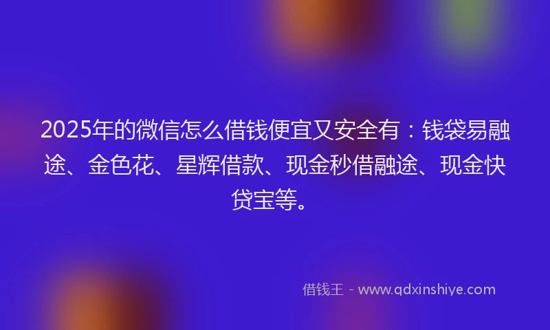 2025年的微信怎么借钱便宜又安全有：钱袋易融途、金色花、星辉借款、现金秒借融途、现金快贷宝等。