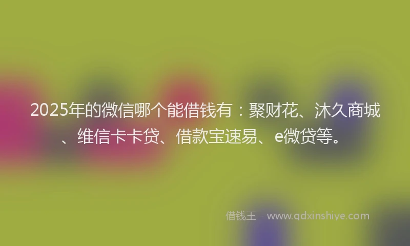 2025年的微信哪个能借钱有：聚财花、沐久商城、维信卡卡贷、借款宝速易、e微贷等。