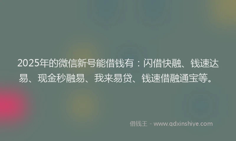 2025年的微信新号能借钱有：闪借快融、钱速达易、现金秒融易、我来易贷、钱速借融通宝等。
