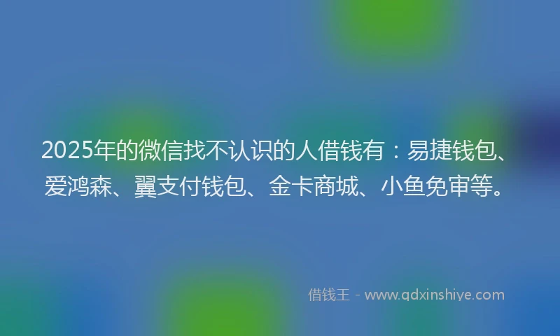 2025年的微信找不认识的人借钱有：易捷钱包、爱鸿森、翼支付钱包、金卡商城、小鱼免审等。