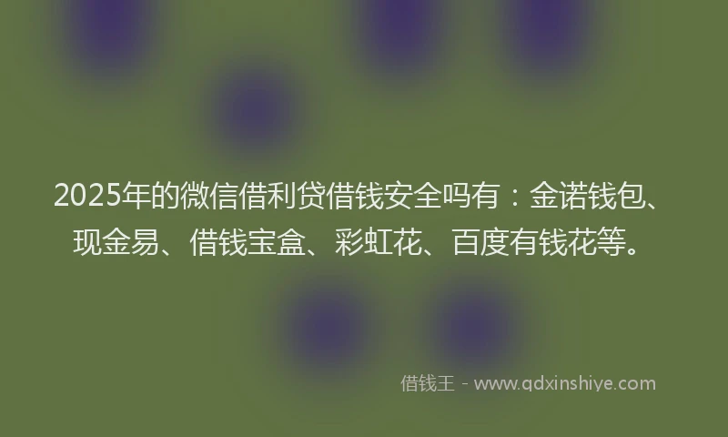 2025年的微信借利贷借钱安全吗有：金诺钱包、现金易、借钱宝盒、彩虹花、百度有钱花等。