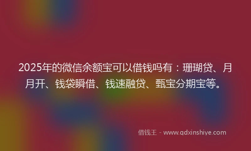 2025年的微信余额宝可以借钱吗有：珊瑚贷、月月开、钱袋瞬借、钱速融贷、甄宝分期宝等。