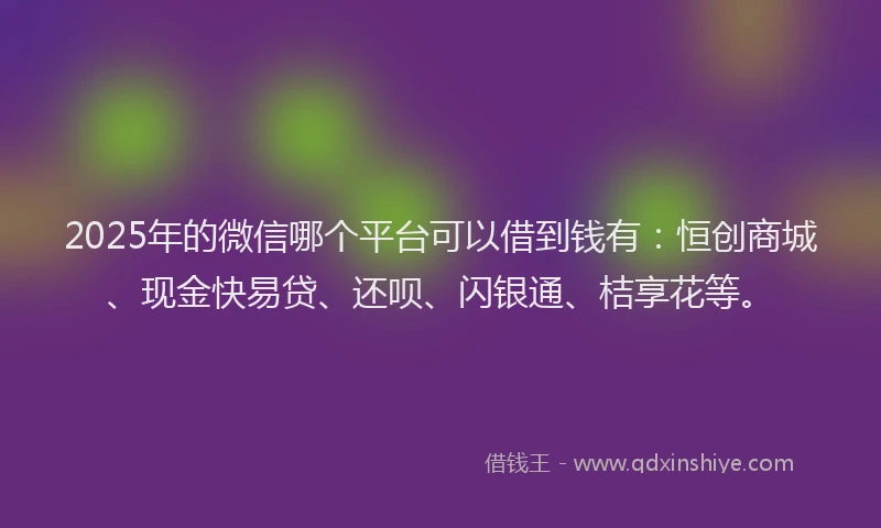 2025年的微信哪个平台可以借到钱有：恒创商城、现金快易贷、还呗、闪银通、桔享花等。