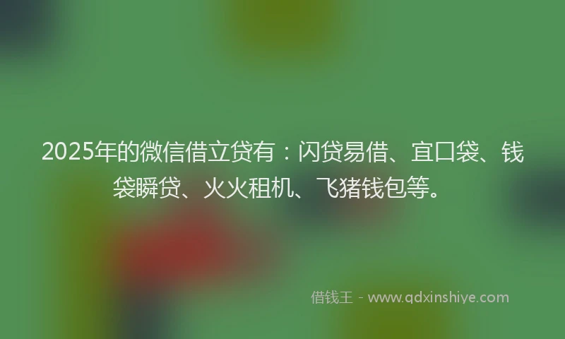 2025年的微信借立贷有：闪贷易借、宜口袋、钱袋瞬贷、火火租机、飞猪钱包等。