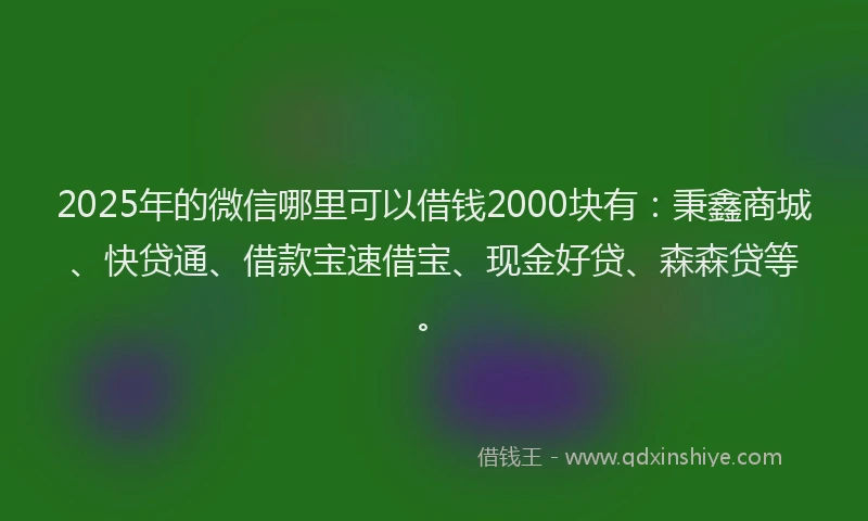 2025年的微信哪里可以借钱2000块有：秉鑫商城、快贷通、借款宝速借宝、现金好贷、森森贷等。