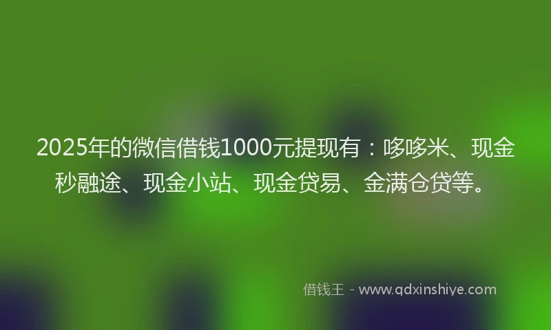 2025年的微信借钱1000元提现有：哆哆米、现金秒融途、现金小站、现金贷易、金满仓贷等。