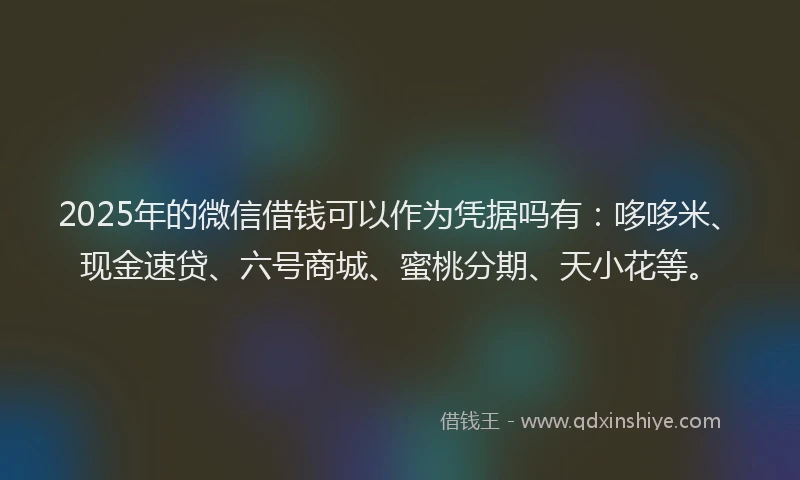 2025年的微信借钱可以作为凭据吗有：哆哆米、现金速贷、六号商城、蜜桃分期、天小花等。