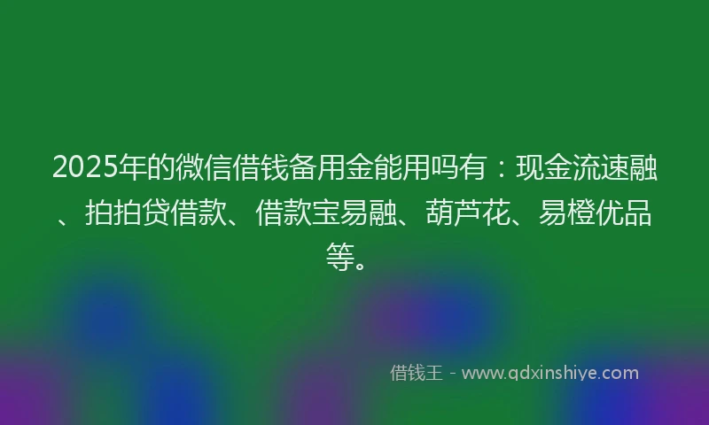 2025年的微信借钱备用金能用吗有：现金流速融、拍拍贷借款、借款宝易融、葫芦花、易橙优品等。