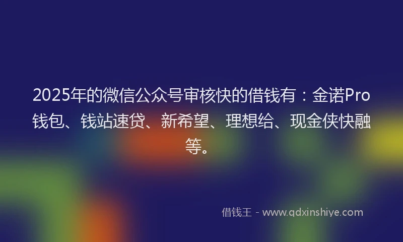 2025年的微信公众号审核快的借钱有：金诺Pro钱包、钱站速贷、新希望、理想给、现金侠快融等。