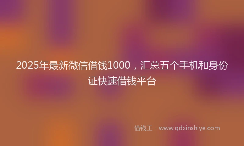 2025年最新微信借钱1000，汇总五个手机和身份证快速借钱平台