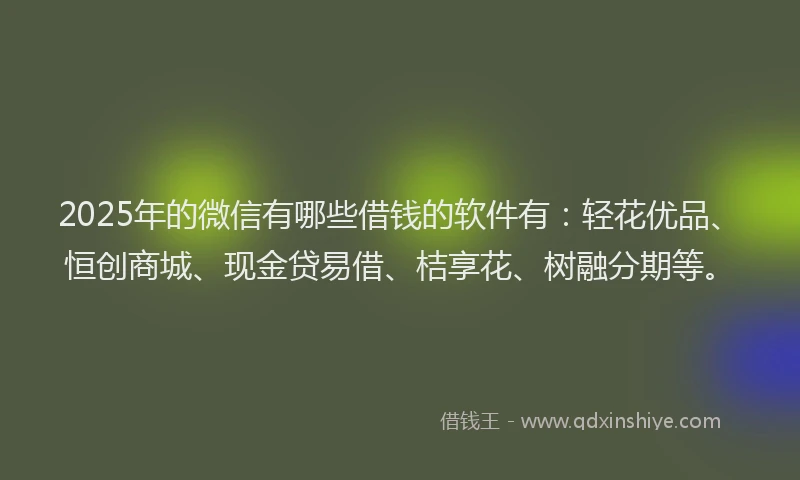 2025年的微信有哪些借钱的软件有：轻花优品、恒创商城、现金贷易借、桔享花、树融分期等。