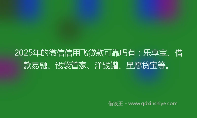 2025年的微信信用飞贷款可靠吗有：乐享宝、借款易融、钱袋管家、洋钱罐、星愿贷宝等。